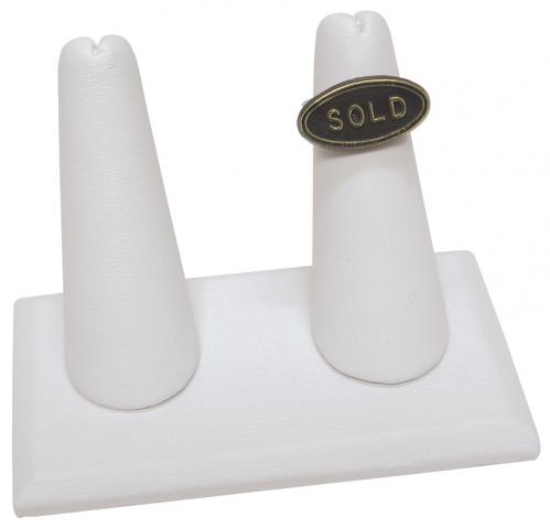 2-Finger ring stand; RECTANGLE base- White leather